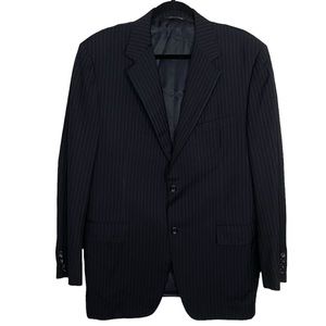Canali Exclusive Men's Super 150s Wool Black And Navy Pinstripe 2 Button Blazer